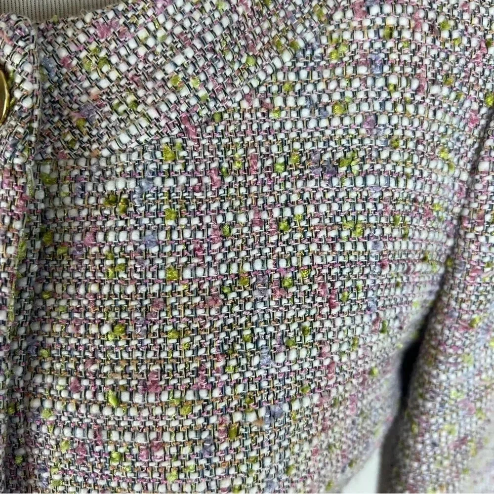 J. Crew Tweed Cropped Tailored Jacket Blazer Size S Pink Green B26 Lady Jacket